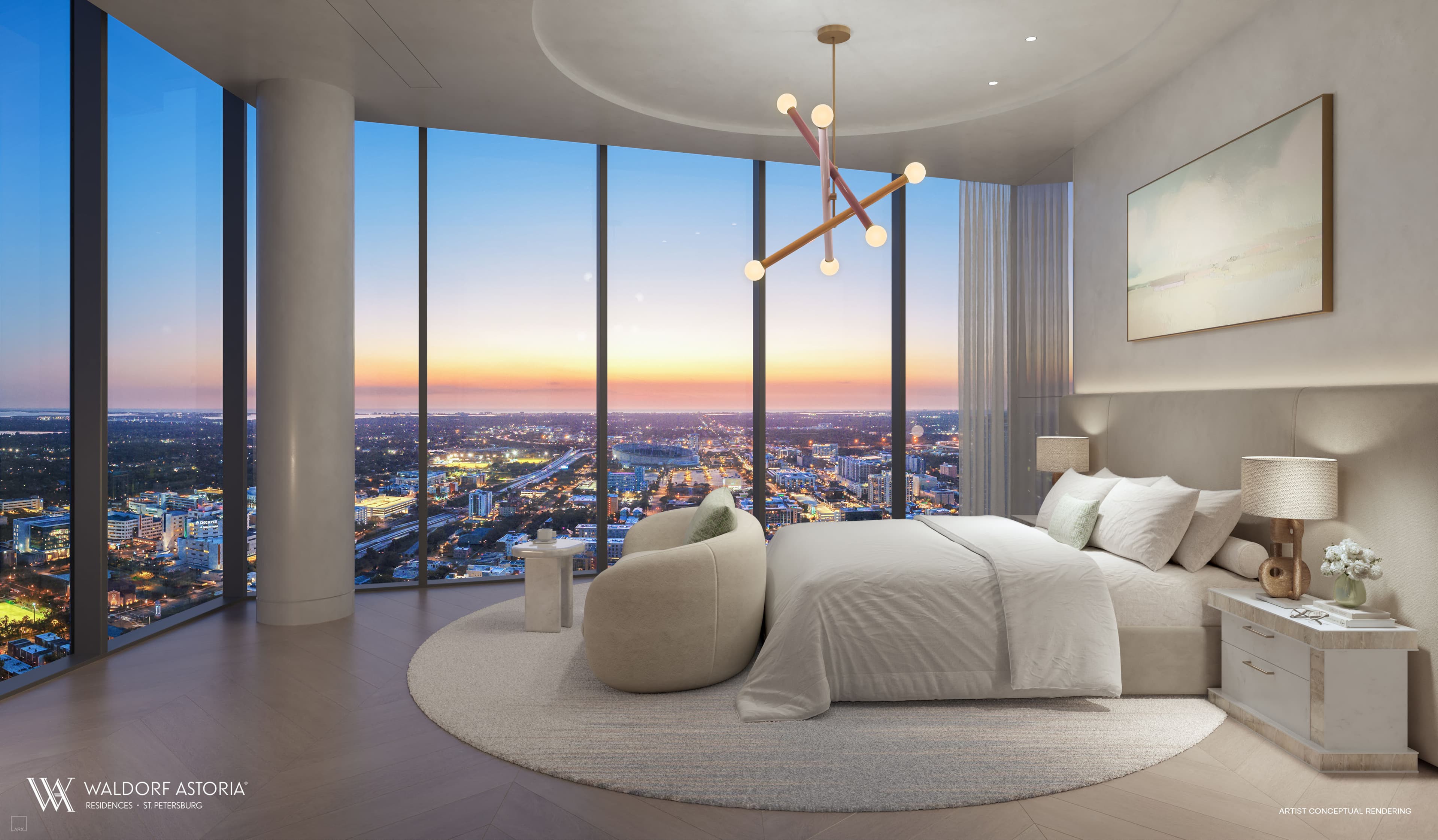Primary suite with floor-to-ceiling water views